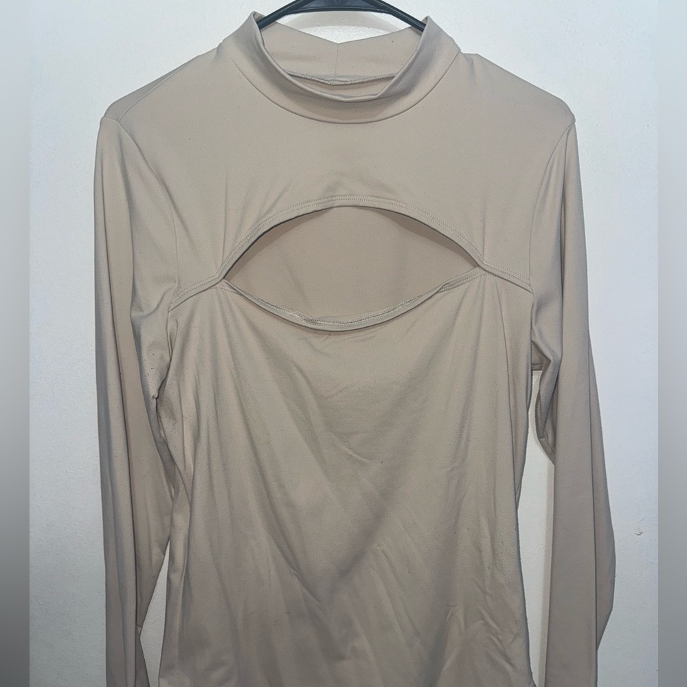 Abercrombie & Fitch Beige & Brown Cutout Long Sleeve Top
